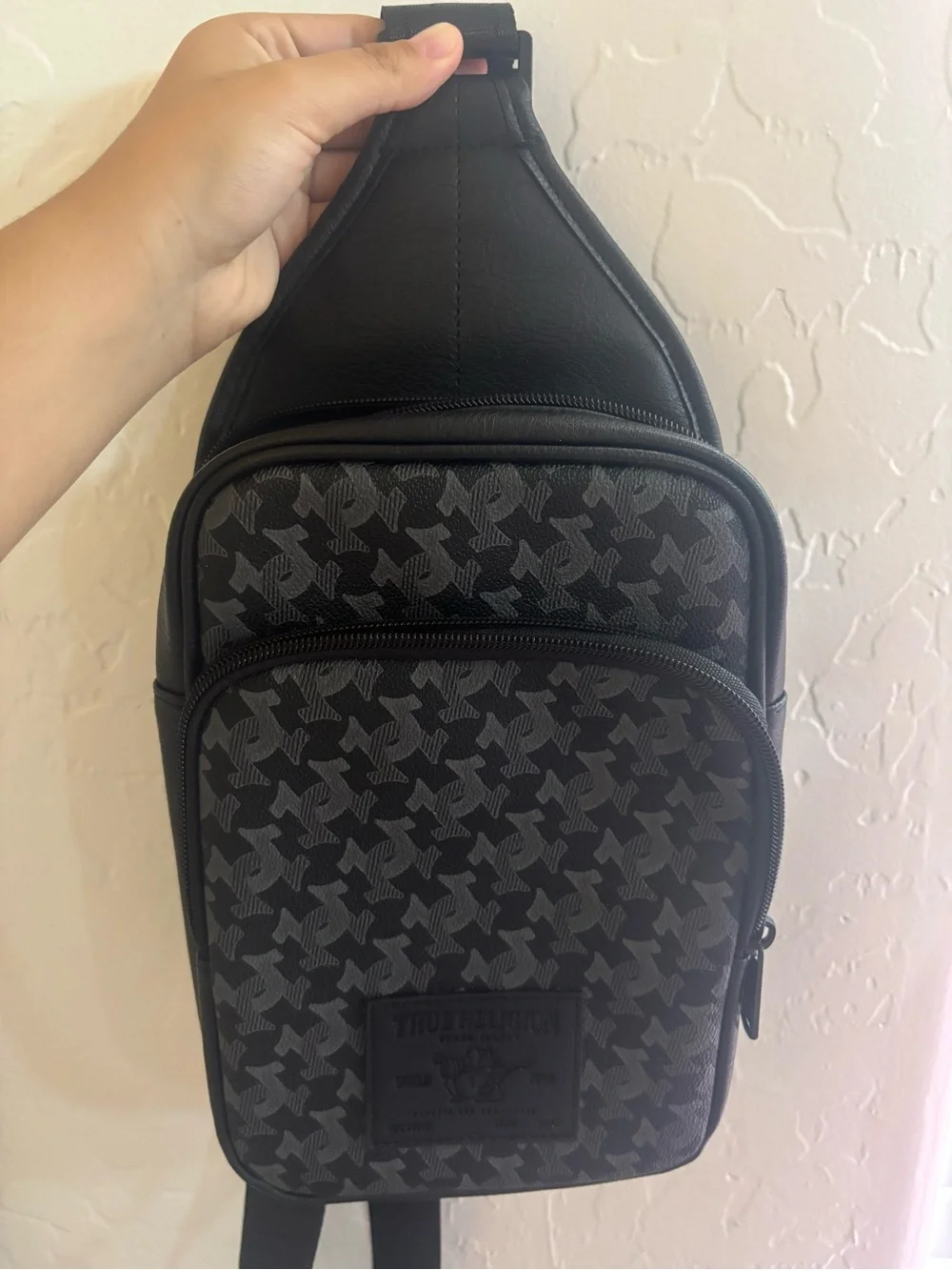 True Religion Black Logo Monogram Crossbody Bag NEW